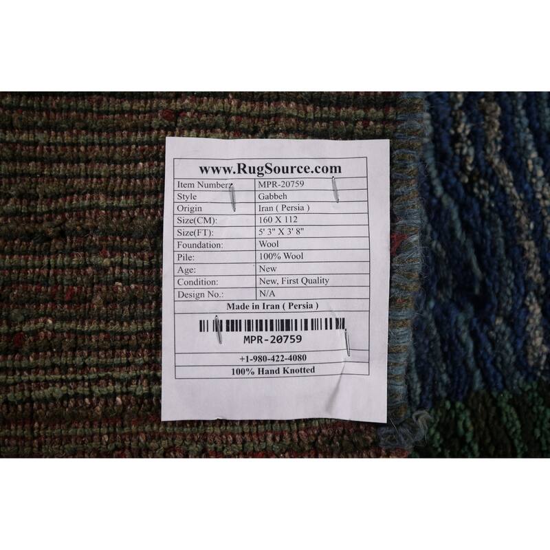 Blue & Green Striped Gabbeh Persian Accent Rug Handmade Wool Carpet - 3'8"x 5'3"
