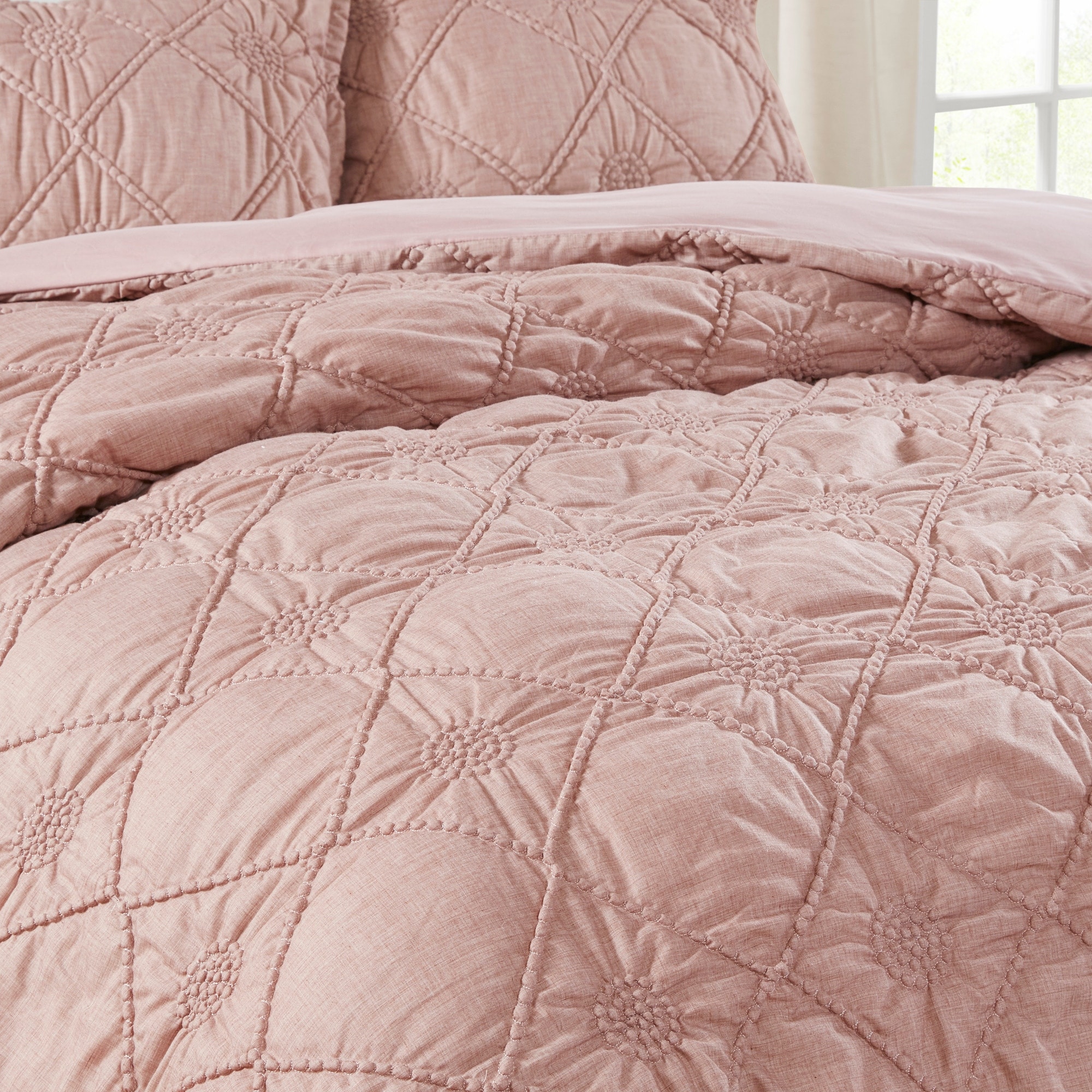 Madison Park Sisley Dusty Rose 3 Piece Ruched Rosette Comforter Set Overstock 28065385