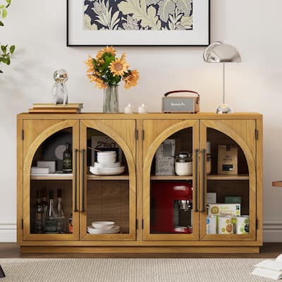 4 Doors Large Storage Sideboard Buffet Cabinet with Glass Doors
