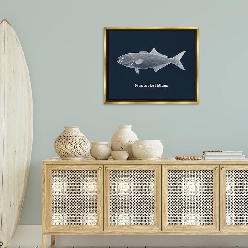 Stupell Nantucket Blues Fish Framed Floater Canvas Wall Art Design By Phillipa Katz