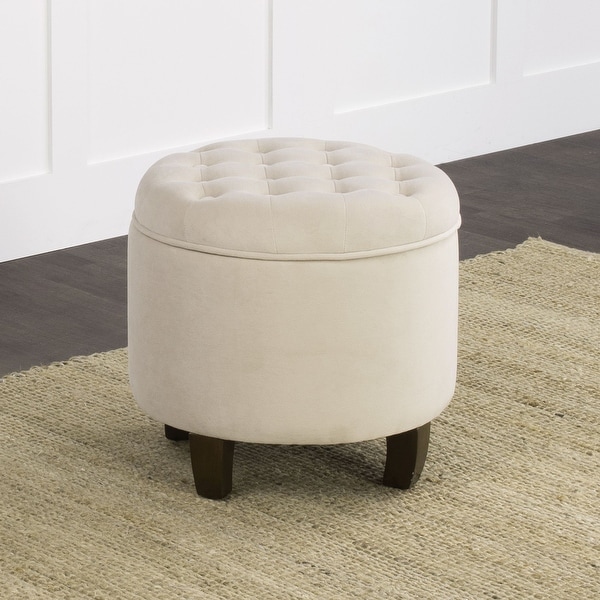 Carson Carrington Harv Eggshell Velvet Round Storage Ottoman. Opens flyout.