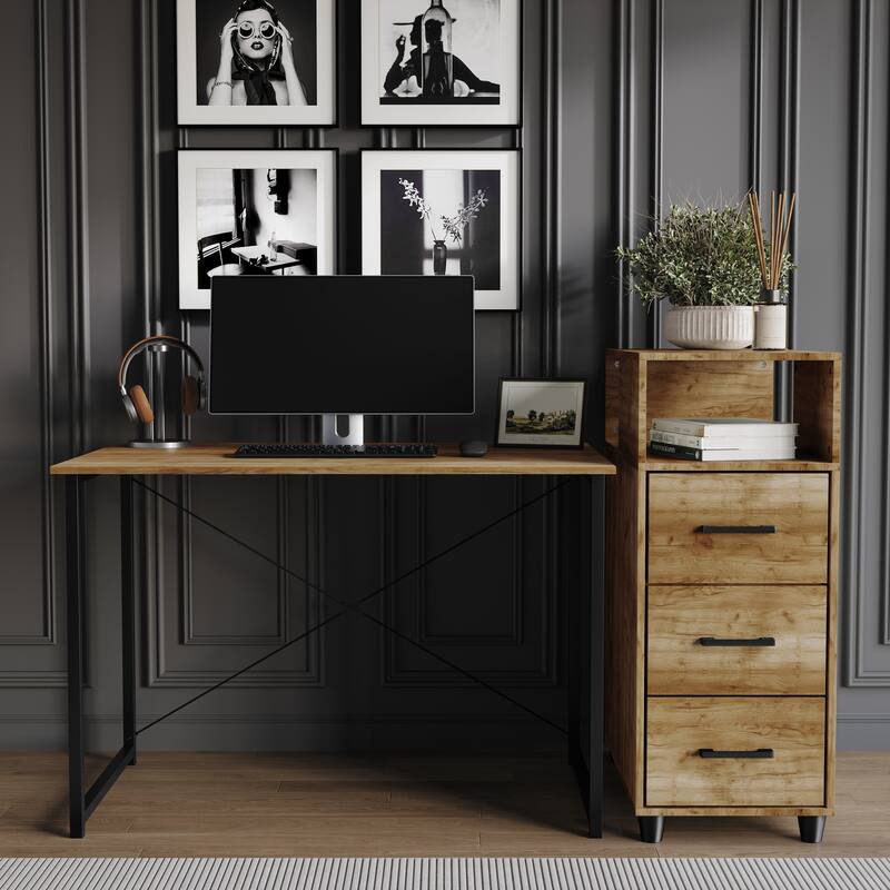 CraftPorch Shabby Chic Writing Desk with Side Cabinet