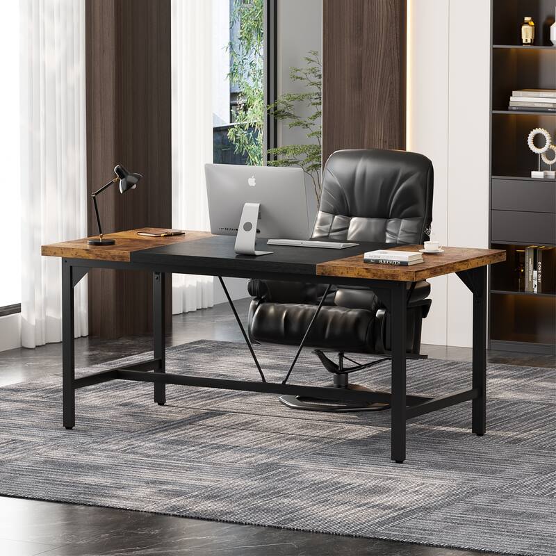 Modern Farmhose 70.8-Inch Executive Desk, Large Computer Office Desk Workstation Conference Table