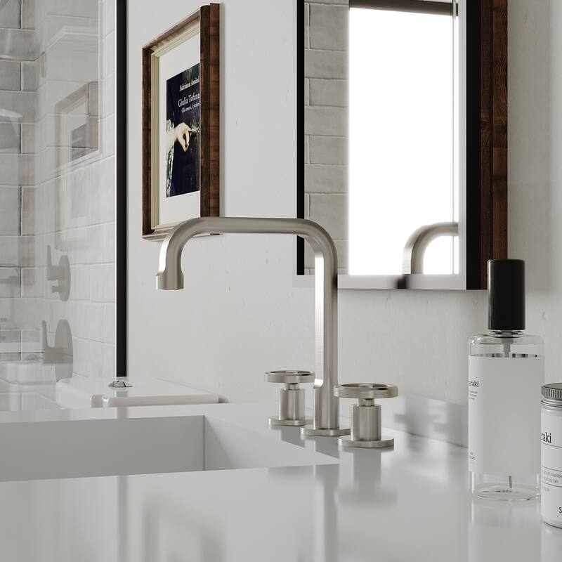 Widespread Bathroom Faucet with Industrial Round Handles Pop-Up Drain