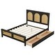 preview thumbnail 11 of 11, Rattan Design Full Wingback Bed Wood Storage Platform Bed with Headboard, 2 Drawers and Footboard, No Box Spring Required, Black