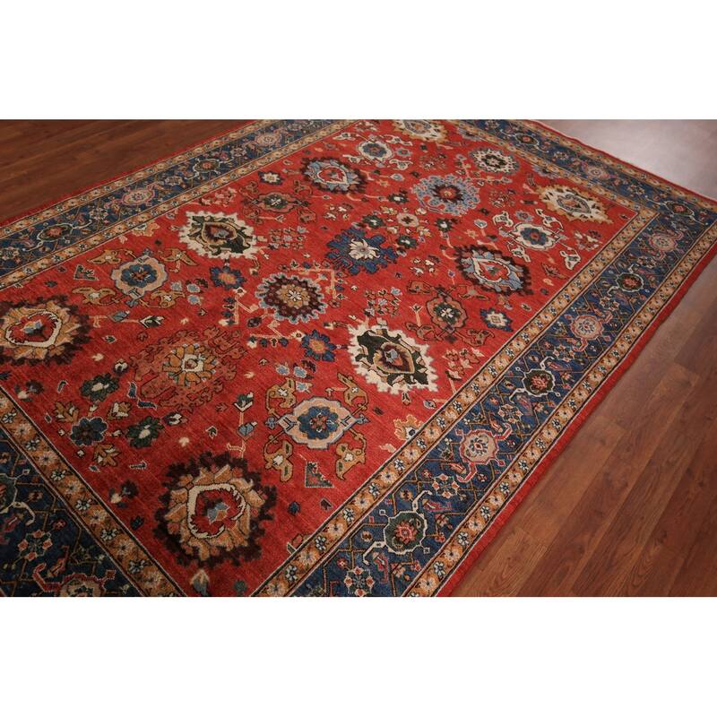 Vegetable Dye Heriz Area Rug Hand-Knotted Traditional Wool Carpet - 5'11" x 9'0"