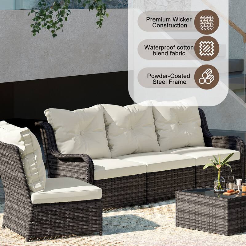 6-pieces Patio Wicker Outdoor Sectional Seating Sofa Set with Coffee Table