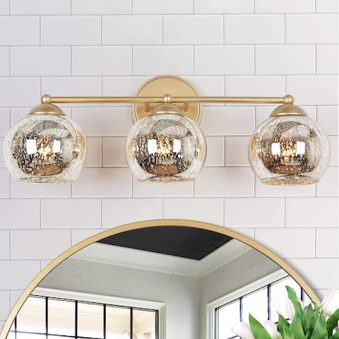 Modern Gold 3-Light Linear Bathroom Vanity Lights with Mercury Glass - 21" L x 6.8" W x 8" H