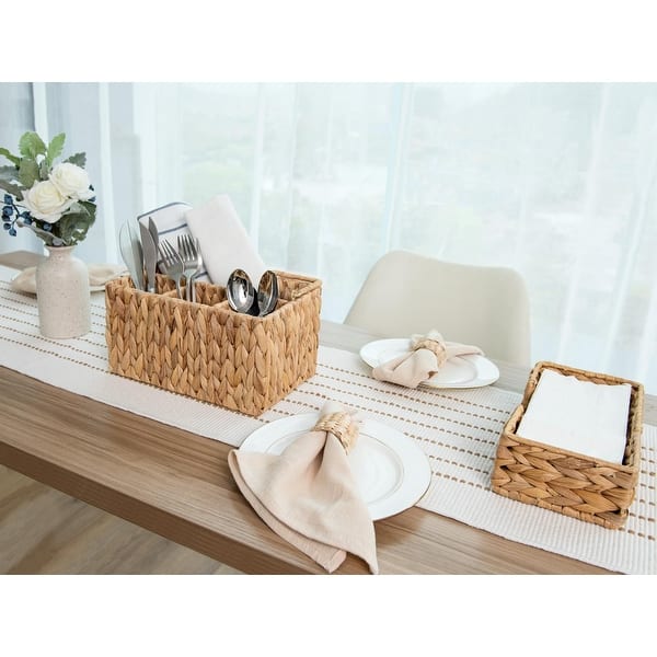 Hand-Woven Wicker Cutlery Holder with Handle, Flatware Basket Organizer - Water Hyacinth