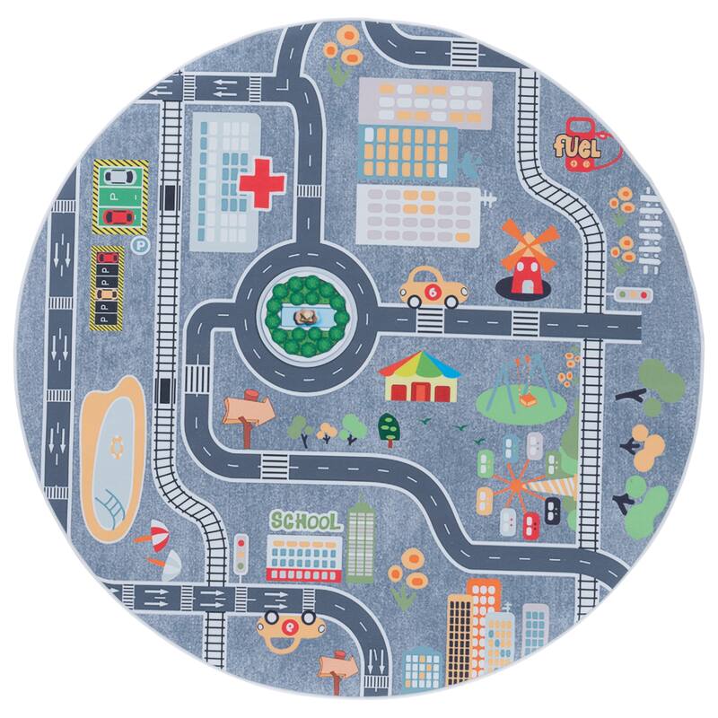 SAFAVIEH Tacoma Kids Vreni Kids & Tween Rug - 5' Round - Grey/Dark Grey