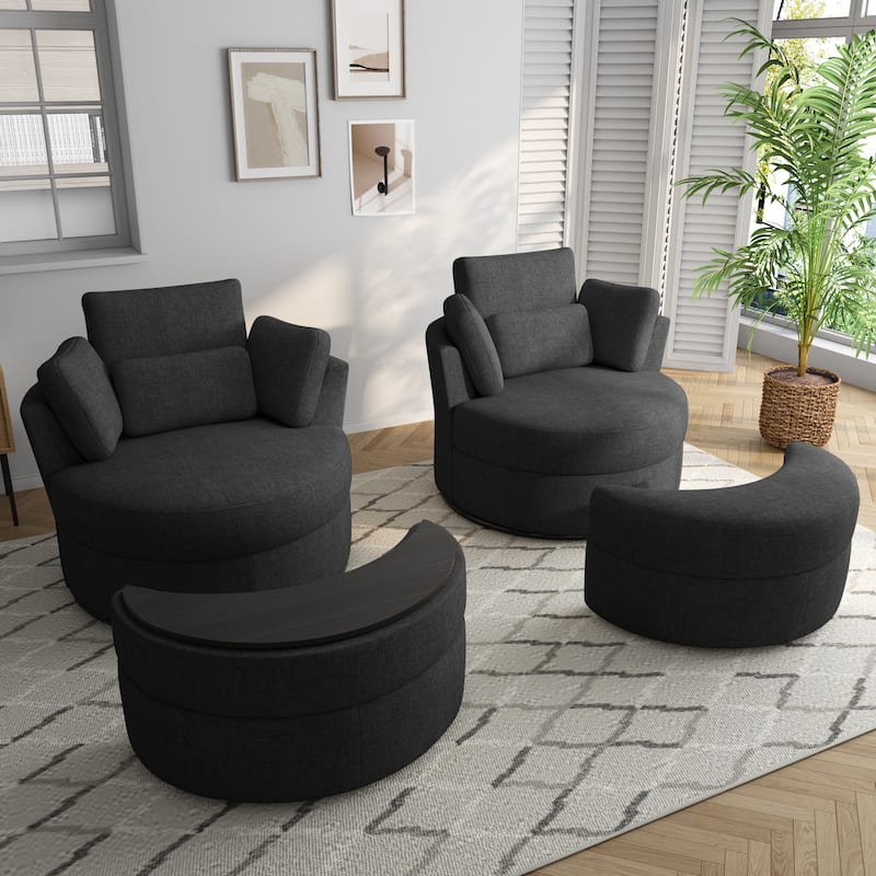 Upholstered Swivel Accent Barrel Chair And Storage Ottoman Sets