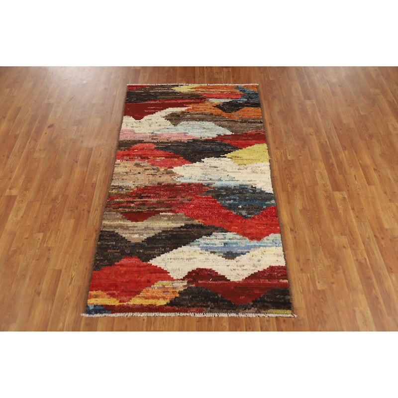 Abstract Moroccan Oriental Rug Handmade Modern Tribal Wool Carpet - 3'8" x 6'9"