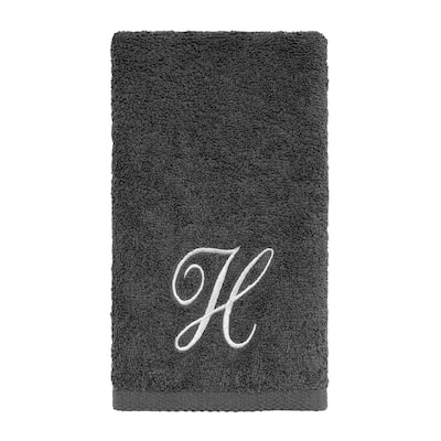 Avanti Linens Granite/Silver Script Monogram Fingertip Towel Letter H - Fingertip Towel