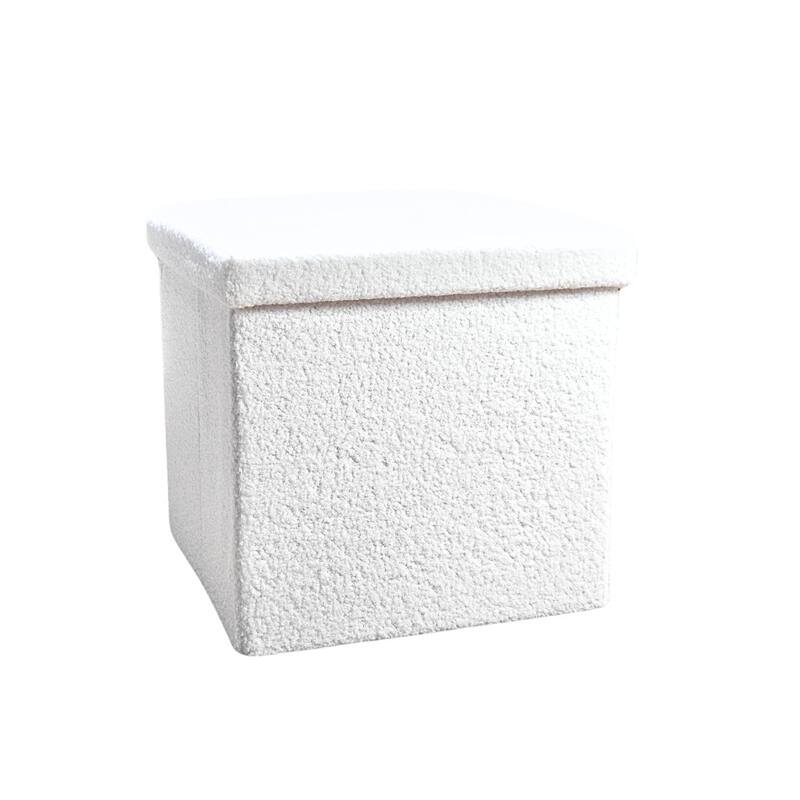 HomeRoots 15" White Boucle Cube Storage Ottoman