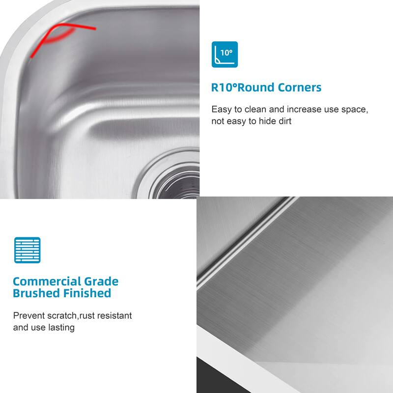 CB HOME 18'' X 15'' Undermount Bar Sink, Under Counter Stainless Steel RV Sink, Single Bowl Small Kitchen Sink 18 Gauge