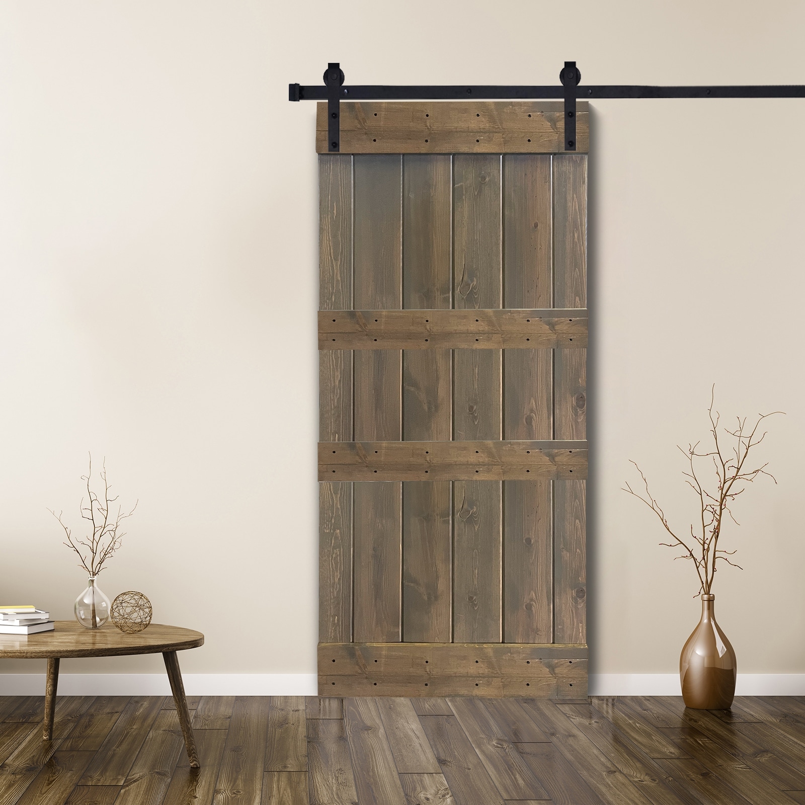 Paneled Wood Barn Door with Installation Hardware Kit - D2 Series - On Sale - -