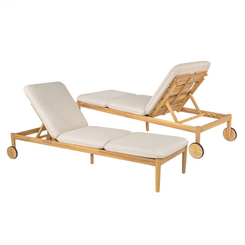 Outdoor Chaise Lounge with Wheels Set of 2