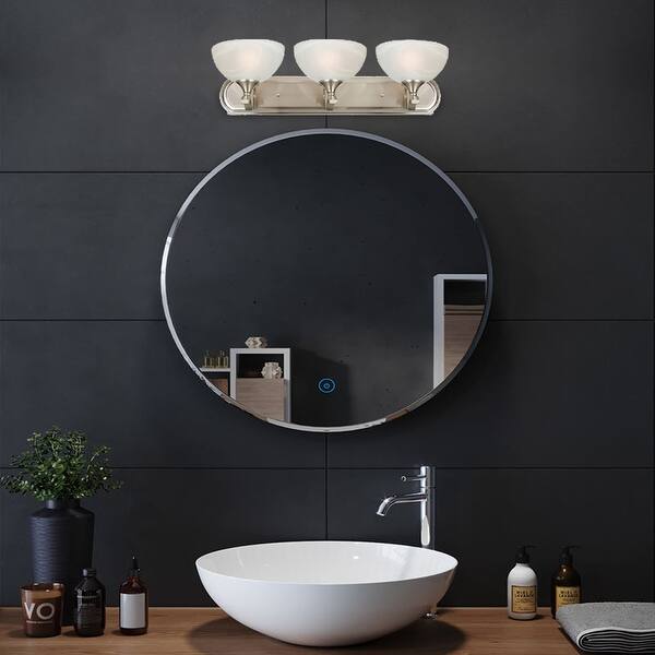 slide 1 of 4, Rick 3 Light Vanity Lighting, in Satin Nickel - Satin Nickel