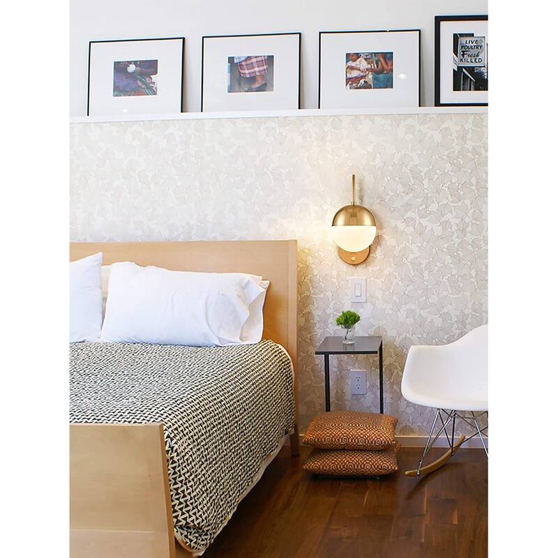 Modern Gold Wall Lamp Brass Finished Plug in Wall Light with Opal White Glass Shade Bathroom Vanity Sconce