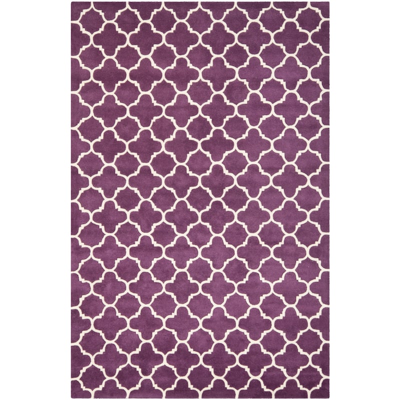 SAFAVIEH, Handmade Chatham Caisa Modern Moroccan Wool Rug - 6' x 9' - Purple/Ivory