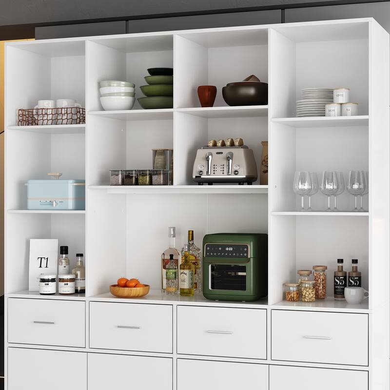 Black Freestanding Kitchen Pantry, Buffet Cabinet with Shelves & Doors - 78.7"H x 63"W