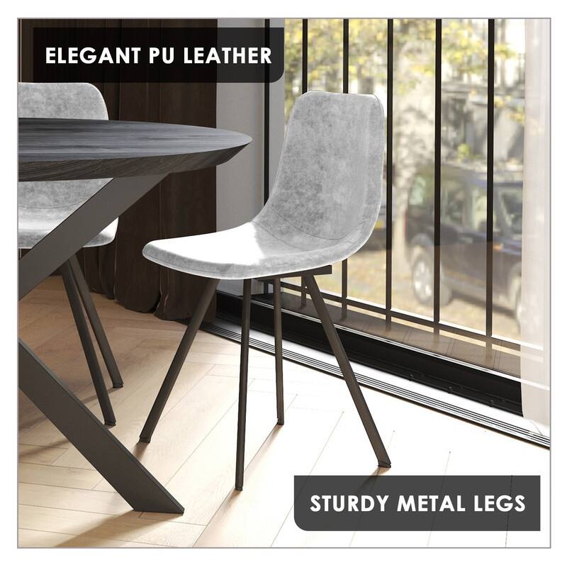Markley Dining Chair with Leather Seat in Black Steel Legs, Scratch-Resistant, Ergonomic & Comfortable Modern Kitchen Chair