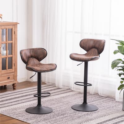 Swivel Bar Stools Counter Height Stools with Leather-Look Upholstery & Height Adjustable Dining Stools Set of 2聽