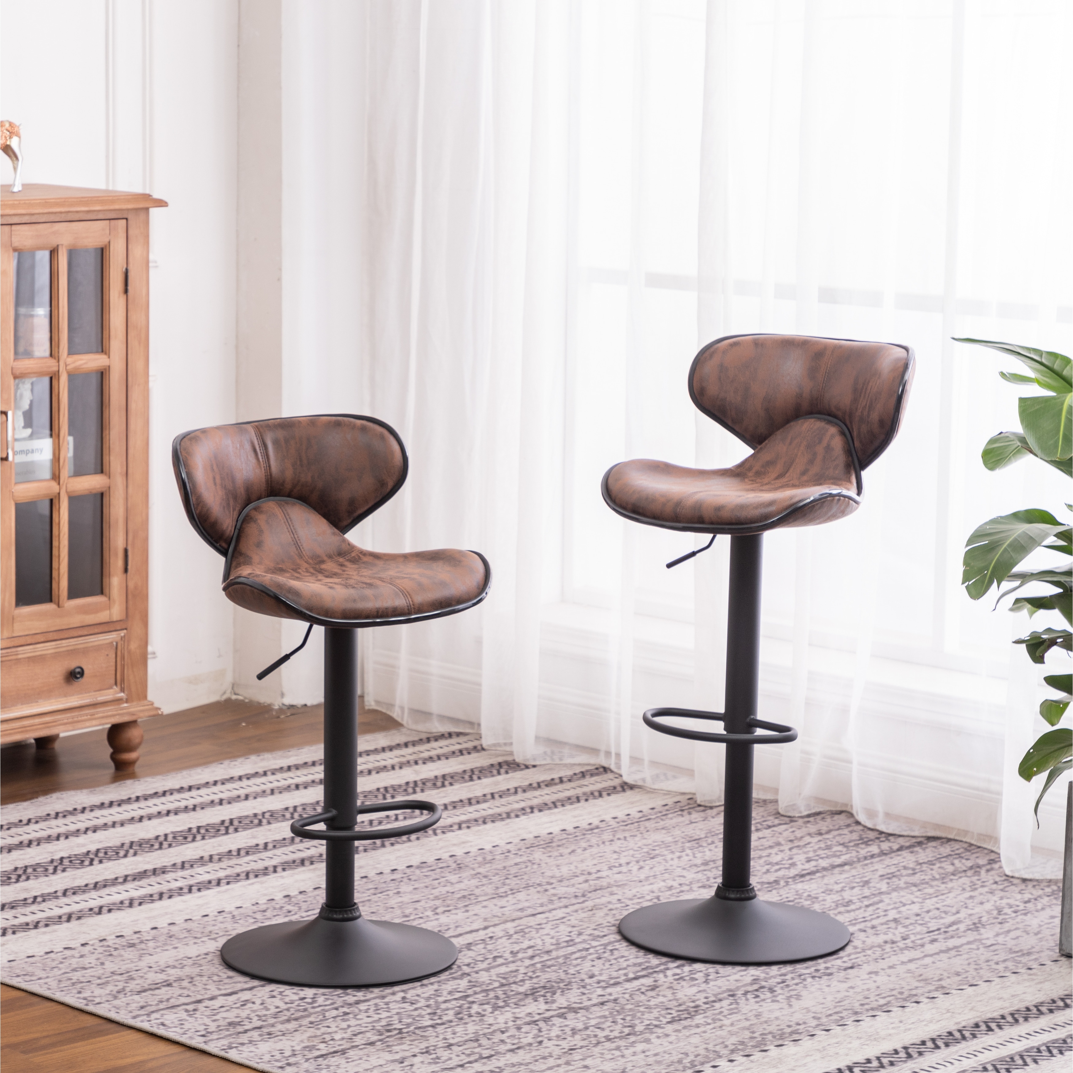 Swivel Bar Stools Counter Height Stools with Leather-Look Upholstery & Height Adjustable Dining Stools Set of 2聽