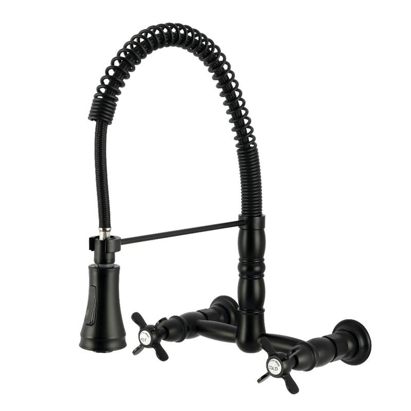 Kingston Brass Essex Double-Handle Wall-Mount Pre-Rinse Bridge Kitchen Faucet - Matte Black