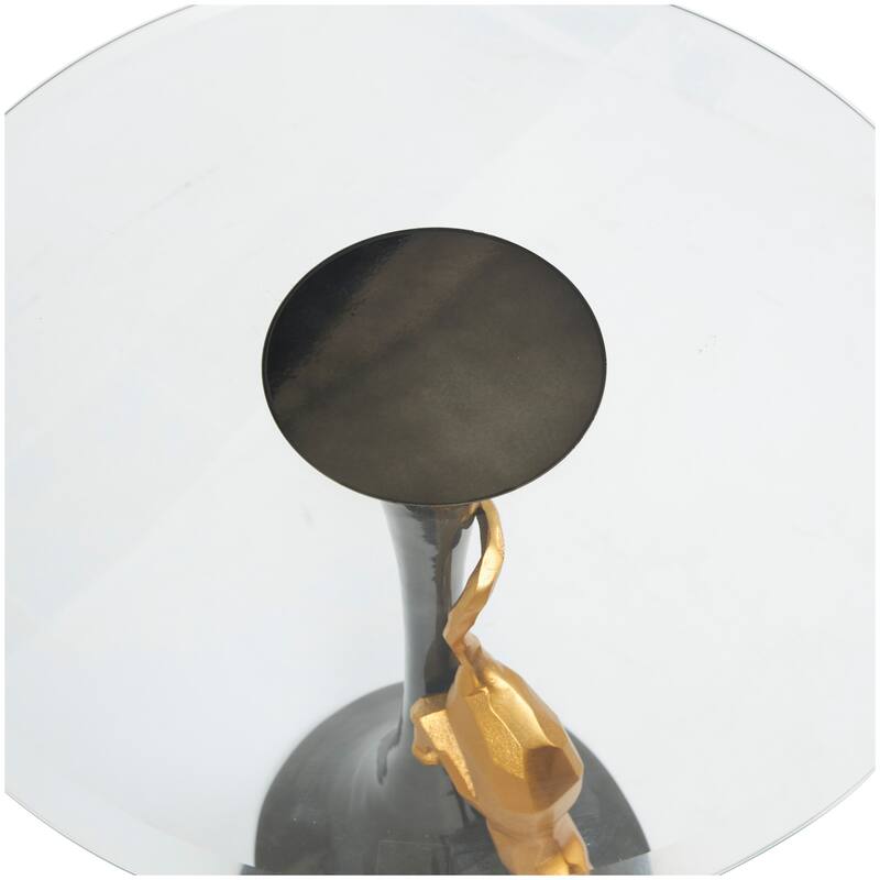 Aluminum Metal Leopard Accent Table with Gold Leopard Accent and Tempered Glass Top - Black - Roche River Decor
