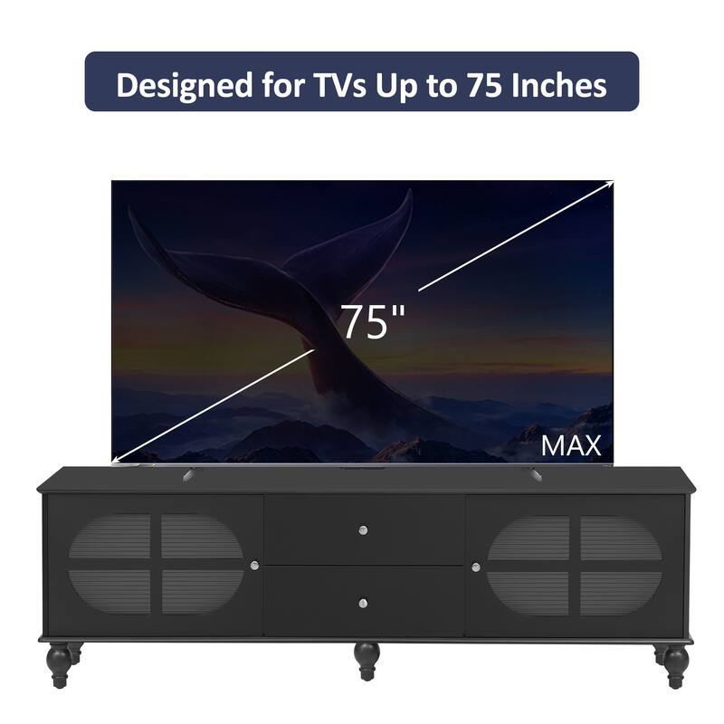 Modern Minimalist TV Stand with 2 Storage Cabinets, 2 Drawer and Cable Management for Living Room Bedroom​