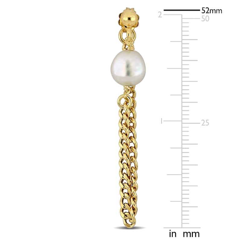 Miadora 8-8.5mm Cultured Freshwater Pearl Earrings Curb Chain Yellow Silver
