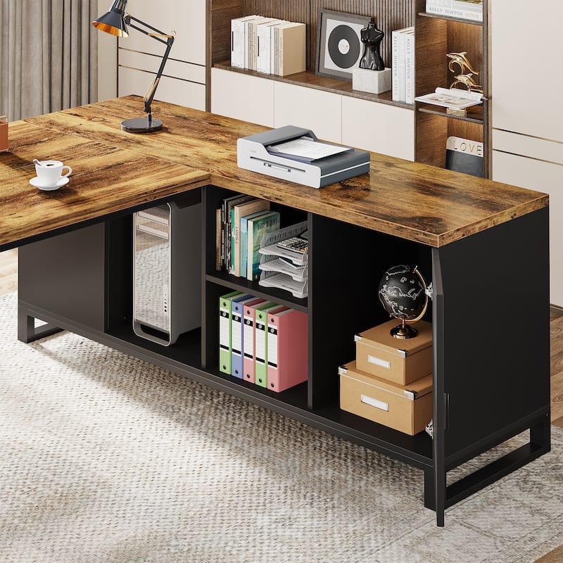 70.8" Executive Desk with 55" File Cabinet, Modern L Shaped Computer Desk with Storage Shelves and Cabinet