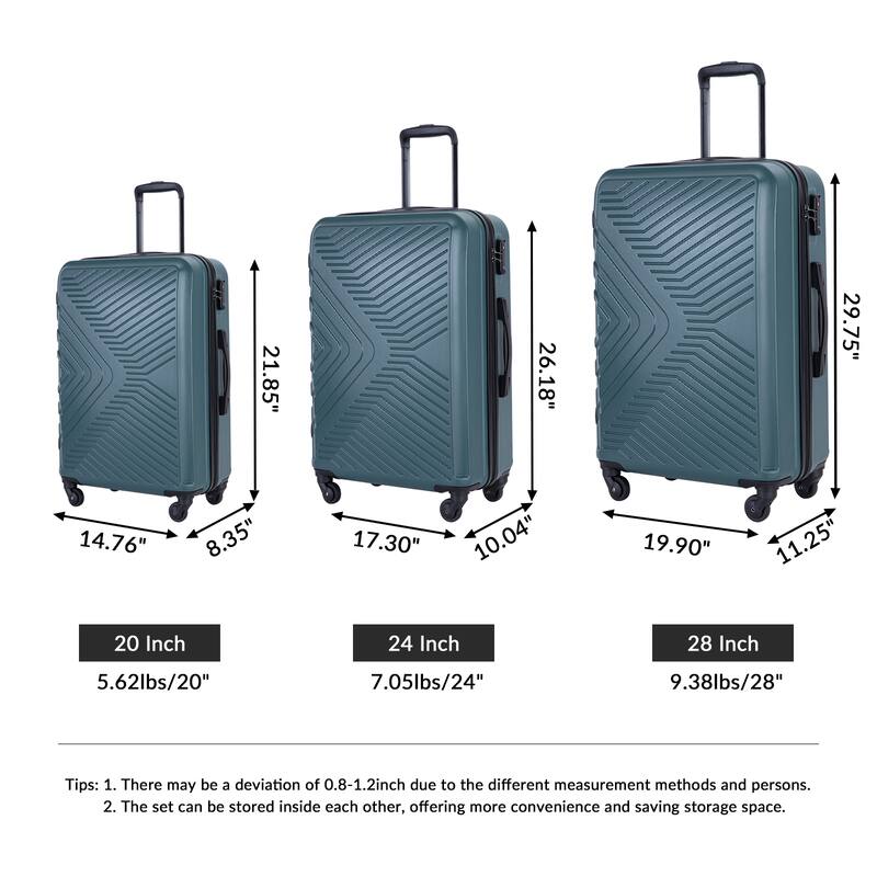 High Quality 3 Piece Hard-Shell Luggage Sets, ABS Lightweight Suitcase with Telescoping Handles and Spinner Wheels & TSA Lock