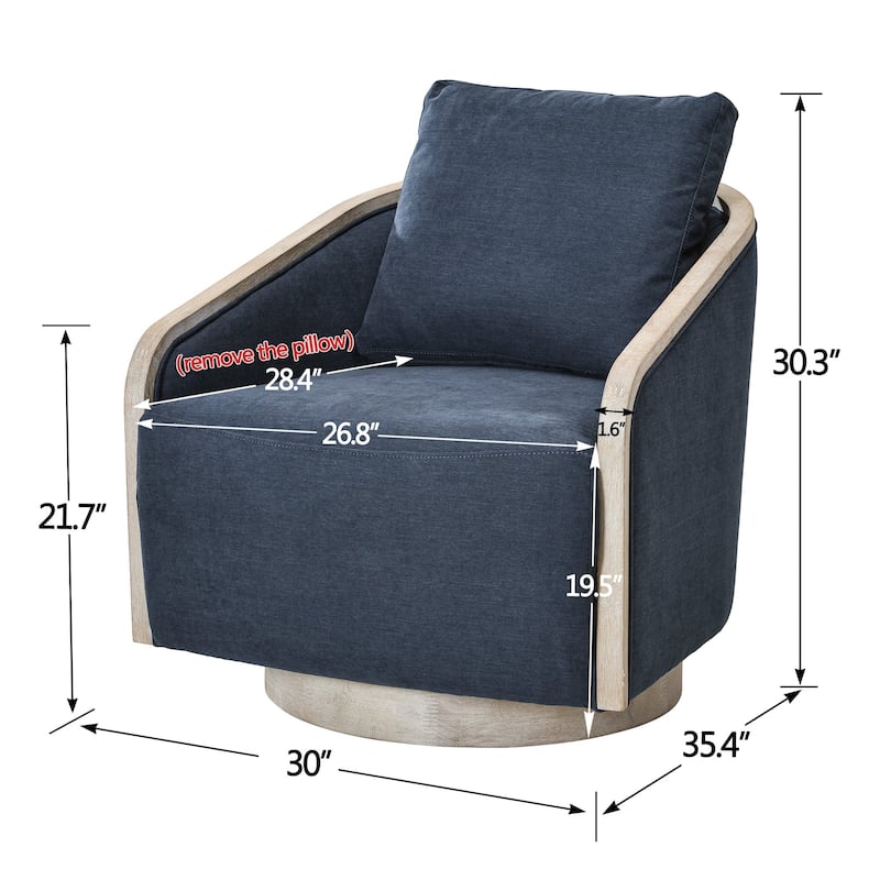 KINWELL 30" Wide Fabric Upholstered Swivel Barrel Chair, Accent Armchair for Living Room, Bedroom
