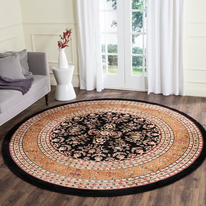 SAFAVIEH Lyndhurst Kuralay Traditional Oriental Rug - 8' Round - Black/Tan - Round