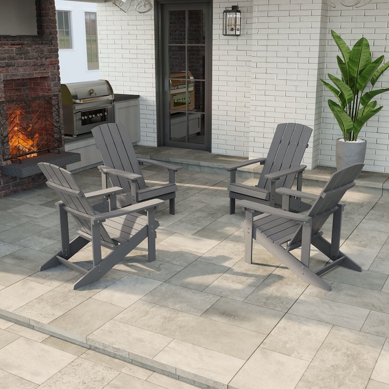 LIVOOSUN Outdoor Recycled Plastic Modern Outdoor Adirondack Chair Set of 1/2/4 - 4 Pieces - AshGray