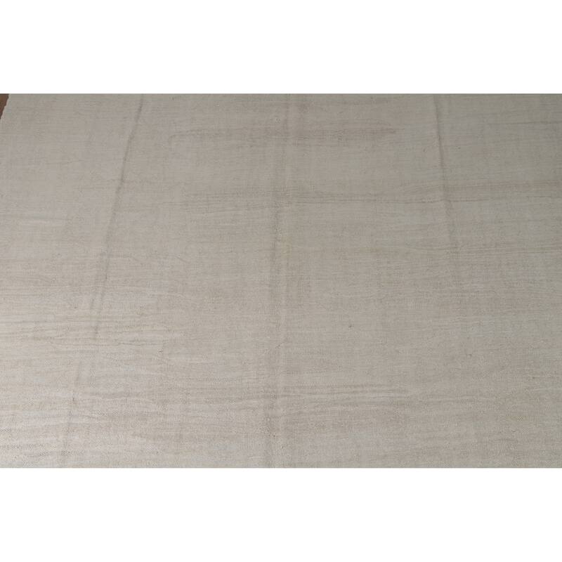 Hand Woven Oriental Cotton Carpet Modern Solid Beige & Ivories Kilim Area Rug - 12' 4'' X 9' 9''
