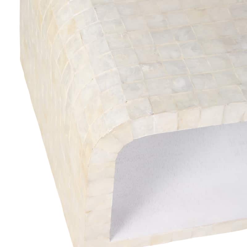 Wood Teak Coffee Table Shell Inlay for Living Room Bedroom - 16" Ivory - 47" x 23.5" x 15.75"