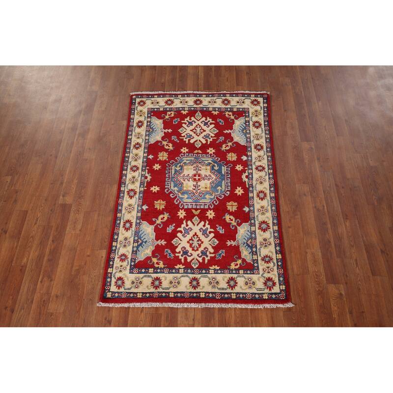 Geometric Kazak Foyer Rug Handmade Oriental Wool Carpet - 3'3" x 5'2"