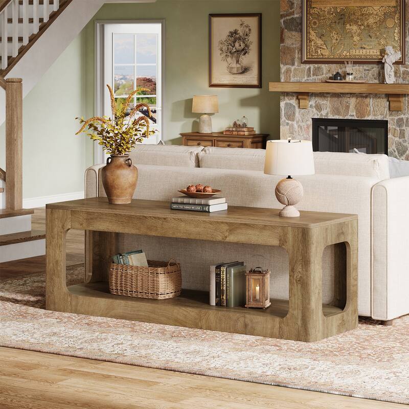 63-Inch Entryway Table with Storage Shelf, 2-Tier Sofa Console Table for Living Room, Hallway, Foyer