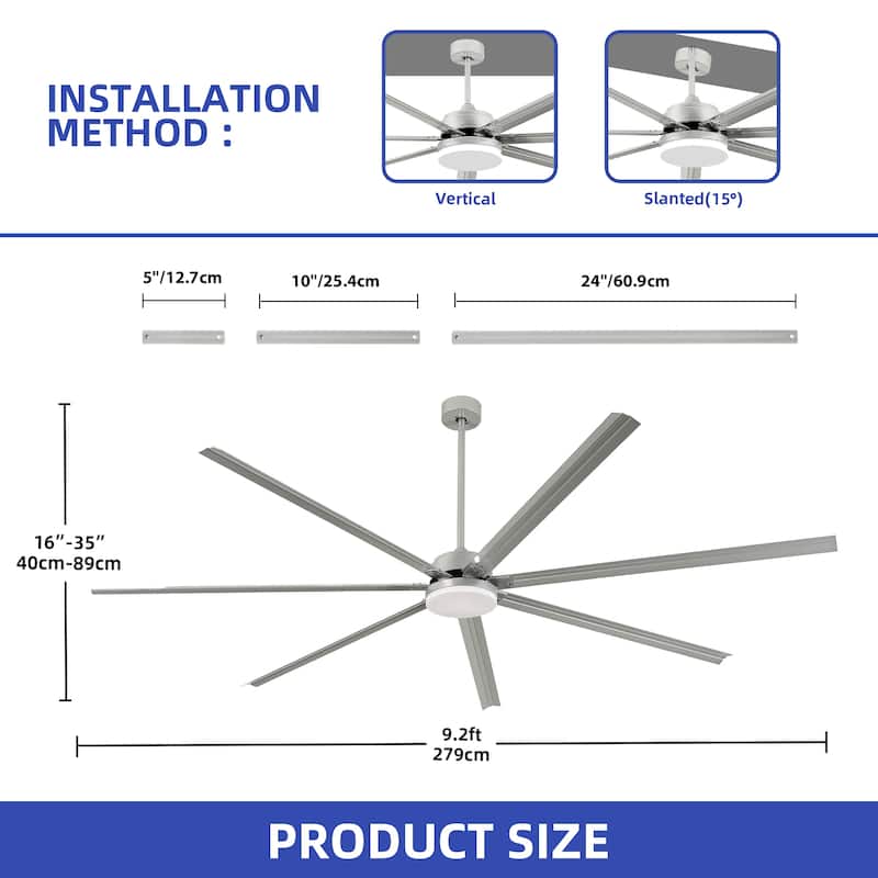 Moasis 96 Inch 7 Blade Industrial Large Ceiling Fan with Lights