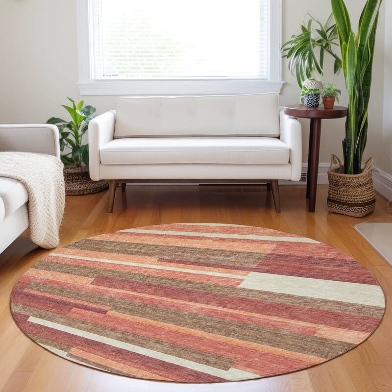 Premium Washable Super Soft Stripes Stacked Mayfield Rug - Coral - 8' x 8' - Round