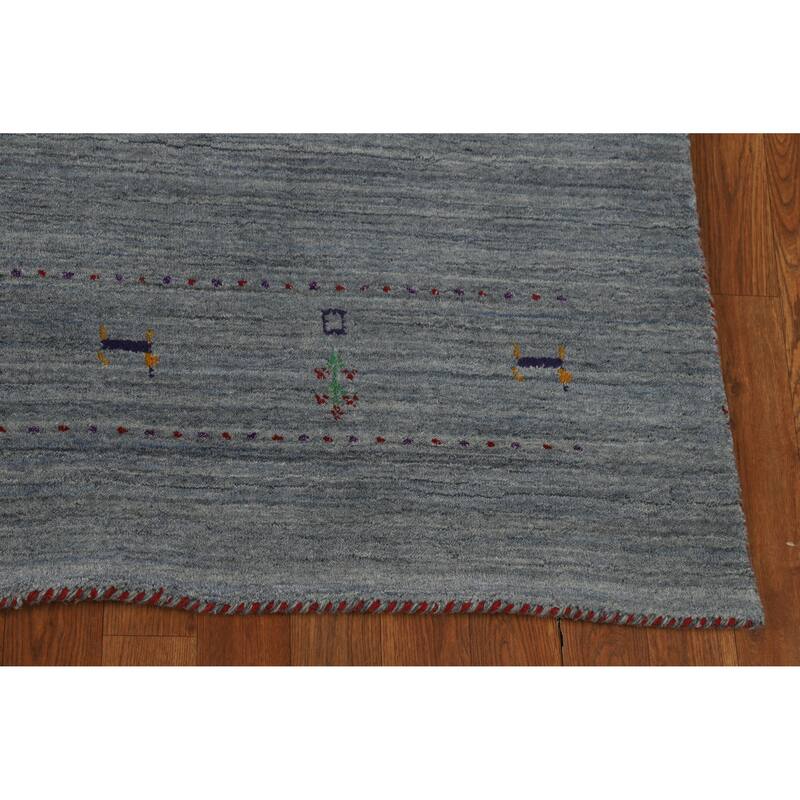 Hand Knotted Oriental 100% Wool Carpet Tribal Stripe Greys & Charcoal Gabbeh Area Rug - 8' 4'' X 5' 2''