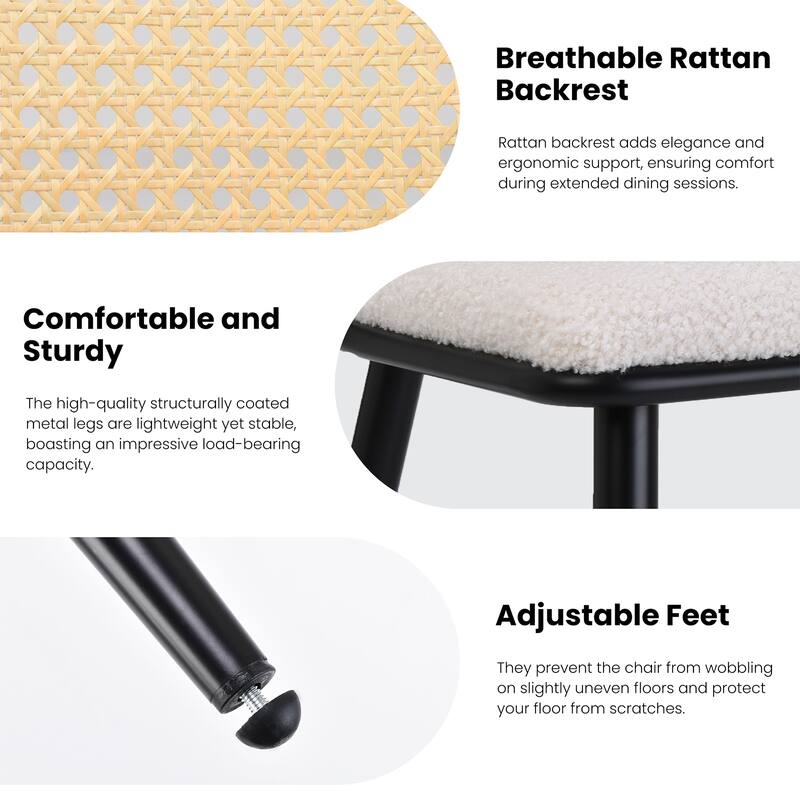 Reception Chair Set of 2 Side Chair Lounge Chair Office Chair White Dining Chairs with Rattan Backrest