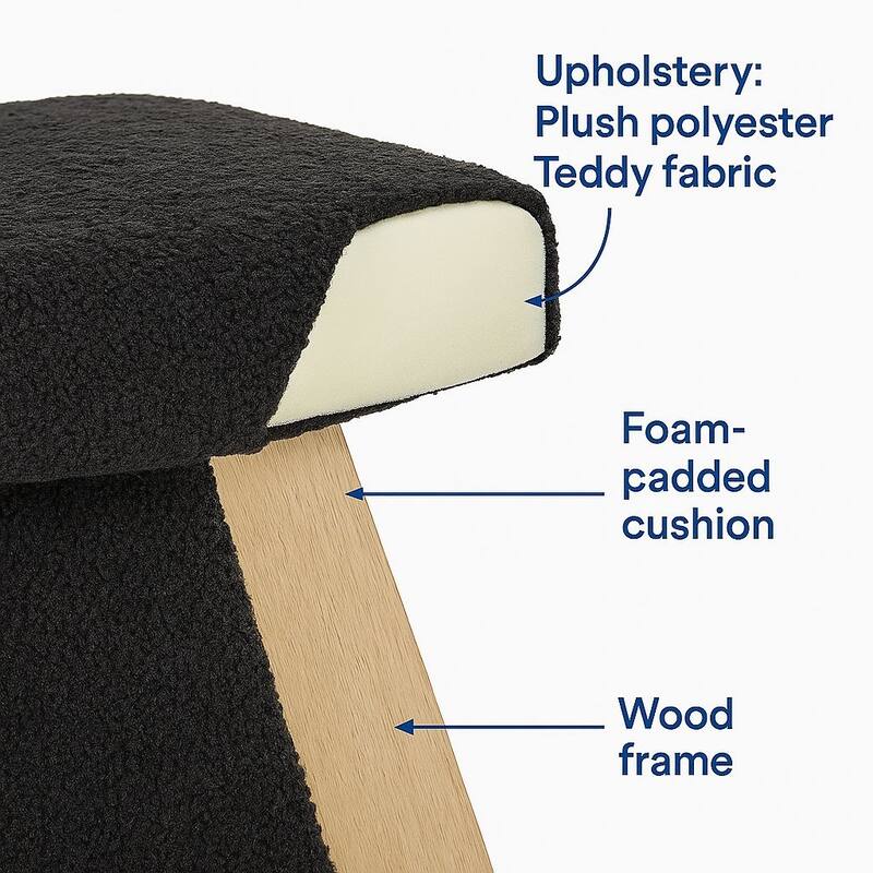 Black Teddy Upholstered T-Shape Vanity Foot Stool 19"W x 16"H