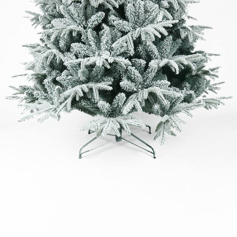 7ftSnow Flocked Christmas Tree Artificial Hinged Pine Tree with White Realistic Tips Unlit