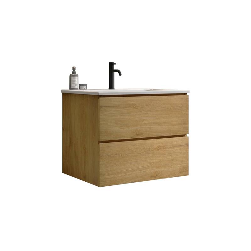 36-Inch Wall Mount Bathroom Vanity in Space Grey with Ceramic Sink, Large Storage