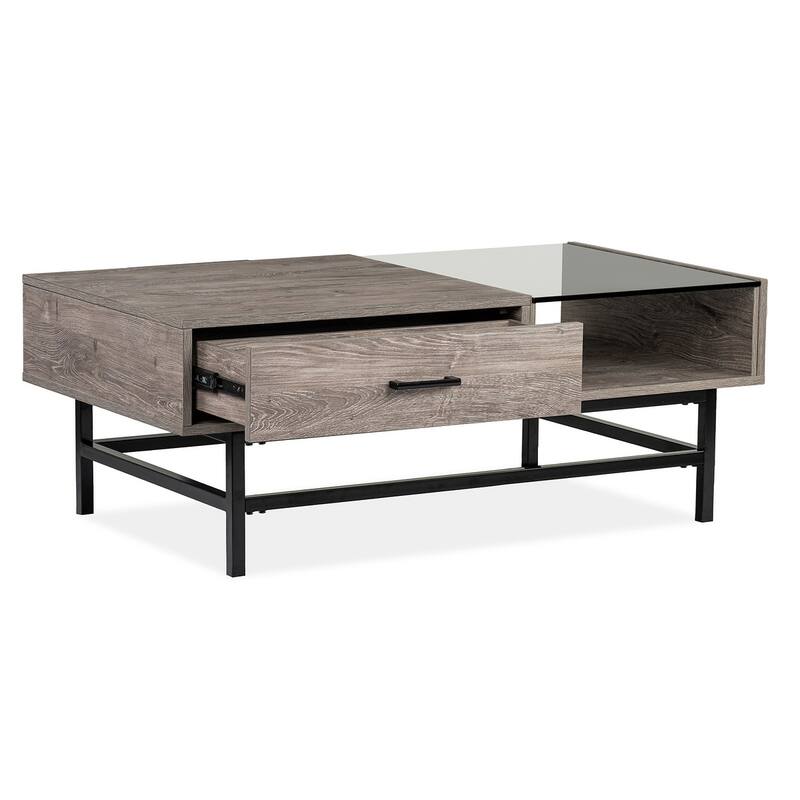Magnussen Home Fenwick Whitetail Brown and Smoke Glass Rectangular Lift Top Cocktail Table - 48''W x 26''D x 18''H