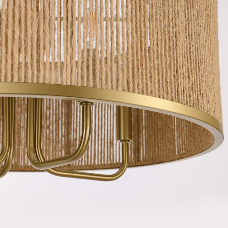 LamQee Large Farmhouse Rattan Chandelier Rope Pendant Light Fixture